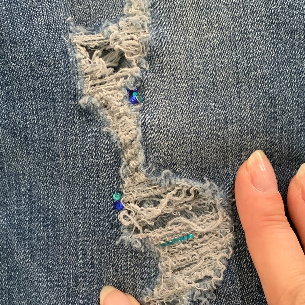 Express Dark Blue Floral Embellished Jeans - Picture 6 of 17